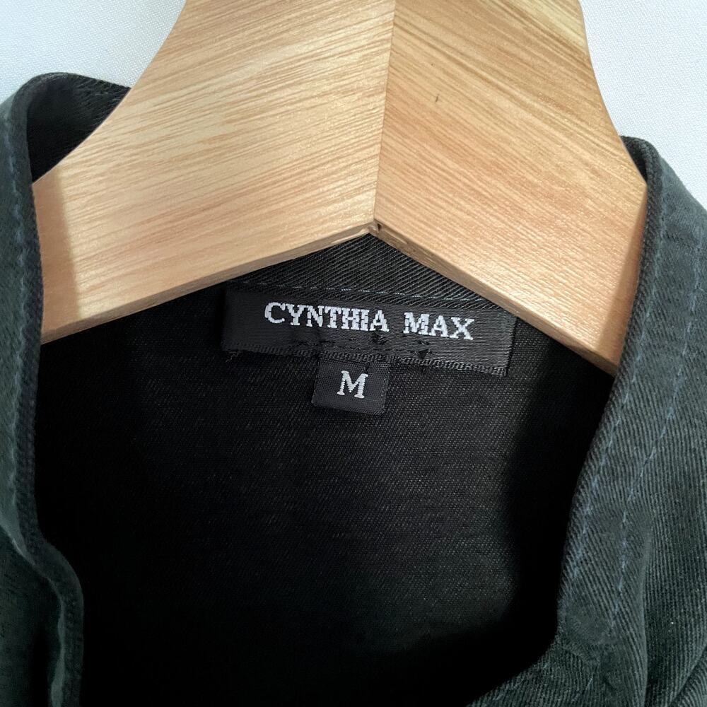 Cynthia Max green velvety vintage button down blazer jacket pockets women's M - Picture 3 of 7